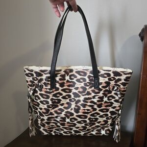 Leopard Print Tote Bag with Black Handles